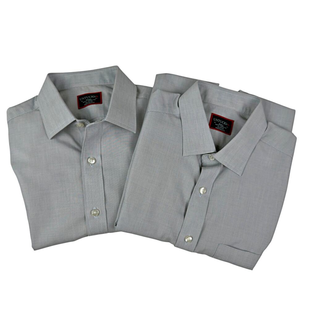 UNTUCKit Lot 2 Gray SS Button Down Slim Fit Wrinkle Free Cotton Shirts